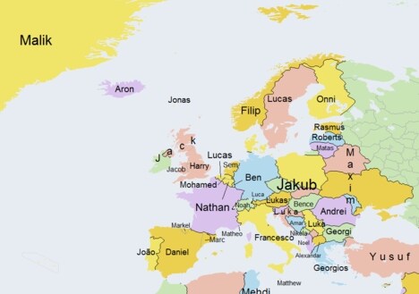 In Italia il nome più diffuso è Francesco. Effetti dei fenomeni migratori: a Bruxelles (e a Londra) il nome più diffuso è Mohammed.