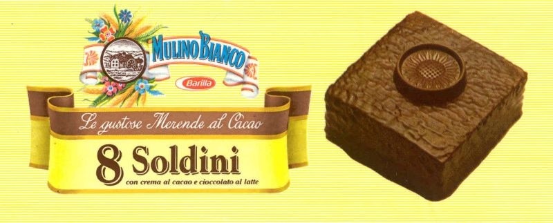 I Soldini erano una merendina al pan di spagna con crema al cioccolato tipo "tegolino" ma completamente ricoperto di cioccolato e con un "soldino" di cioccolato sopra come decorazione.