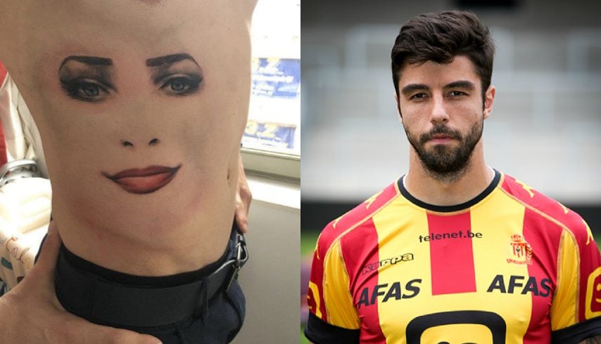 Uros Vita, difensore serbo del Mechelen, ha impresso sul suo corpo il volto di una donna che dovrebbe essere quello della sua compagna