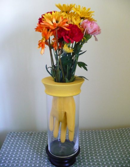Flower pot made out of rubber gloves