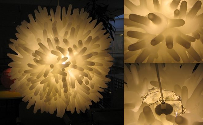Light fixture made out of rubber gloves
