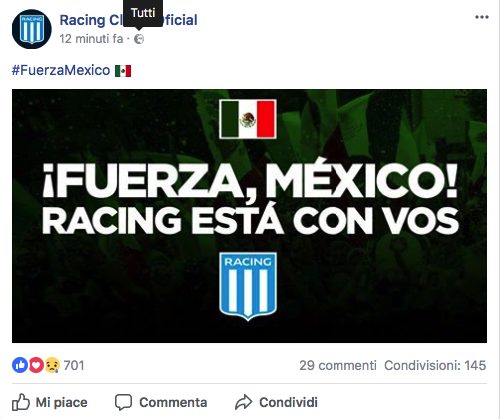 Il profilo Twitter del Racing Club di Avellaneda, squadra argentina di Primera Division.