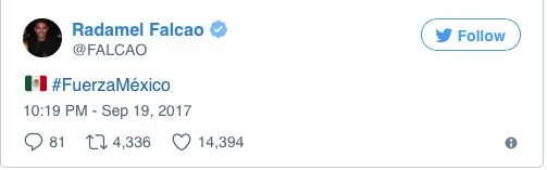 Il profilo Twitter di Radamel Falcao, attaccante colombiano del Monaco.