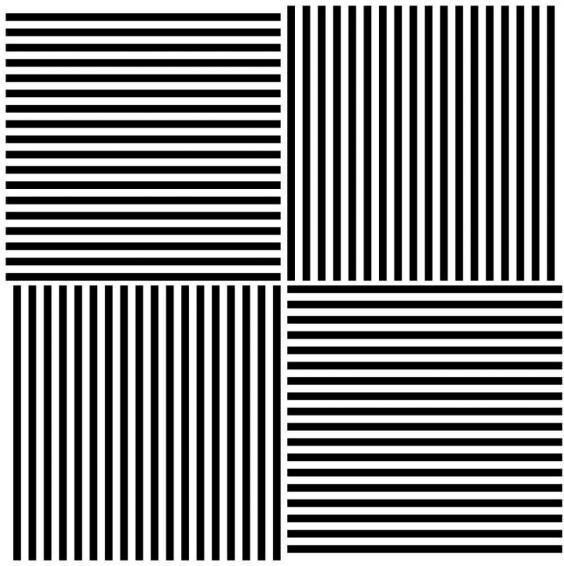 Guardate nuovamente le griglie non colorate: la griglia bianconera orizzontale dovrebbe apparire verde e quella bianconera verticale invece di colore rosa