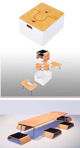 MEALBOX TABLE disegnato da Iglanddesign, è un set composto da una scatola che contiene vari pezzi. Assemblati formano un lungo tavolo da pranzo con sedie basse, in perfetto stile giapponese. Realizzato in legno rinforzato con fibre di carbonio e neoprene, questo tavolo per 6 persone, combina la tradizione scandinava del legno con materiali high – tech, …un piacevole mix di tecnologia e design.