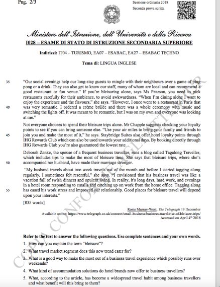 Tecnico Turismo: inglese ("The rise of ‘bleisure trips'").