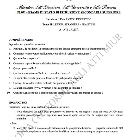 Liceo Linguistico: lingua straniera 1.