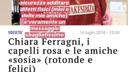 Chiara Ferragni contro il Corriere, che ha definito le amiche "rotonde e felici"