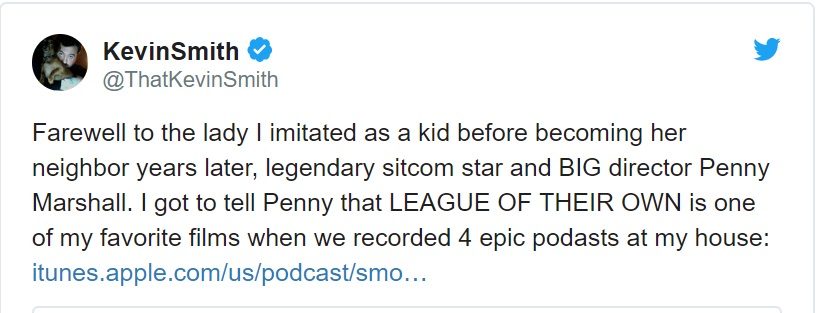 "Addio alla signora che imitavo da bambino prima di diventare suo vicino anni dopo, leggendaria stella di sitcom e regista di BIG"