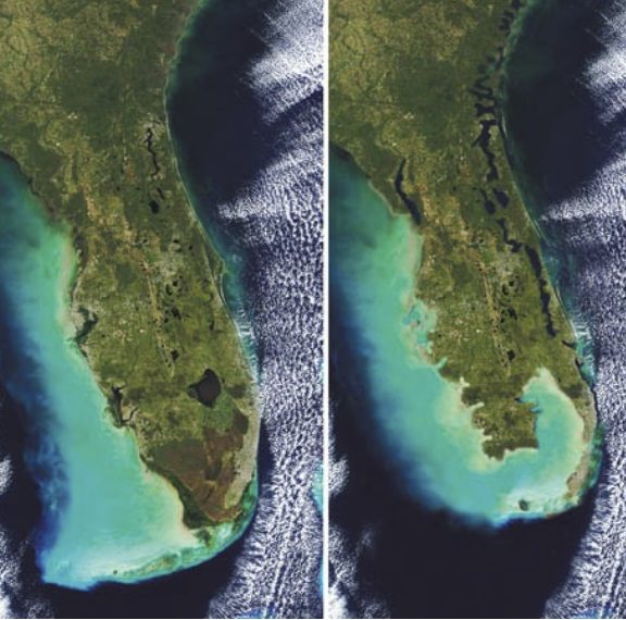 Disgelo del poli: il livello dell'acqua cresce e sommerge parte della terra.