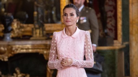 L'abito rosa di Letizia Ortiz per la Festa Nazionale di Spagna