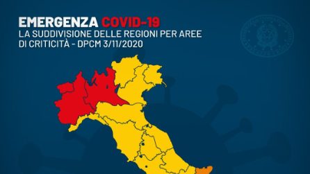 Le Regioni suddivise nelle tre aree di criticità previste dal nuovo DPCM