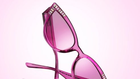 Occhiali da sole a forma di cuore con cristalli Swarovski rosa