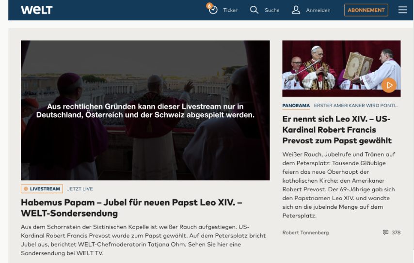 Il principale giornale tedesco Die Welt