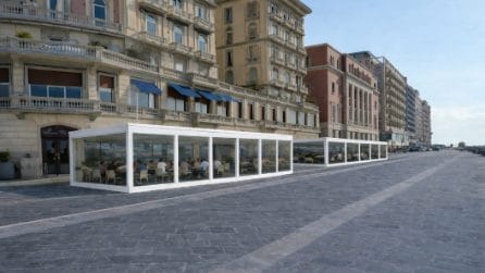 I rendering dei nuovi dehors sul Lungomare di via Partenope e via Nazario Sauro a Napoli
