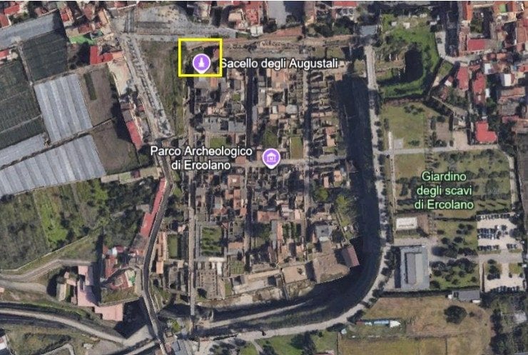 La collocazione nel Parco Archeologico di Ercolano