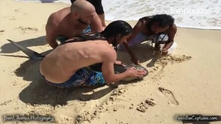 Banhistas veem tubarão na areia, mas em seguida encontram uma "surpresa" desagradável