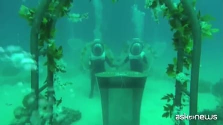 Coppia di spagnoli dice sì sott'acqua nella laguna turchese di Bora Bora