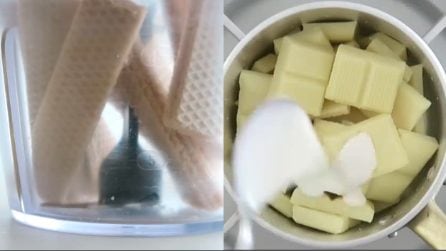 Trita i wafer e scioglie pezzetti di cioccolato bianco: una vera goduria