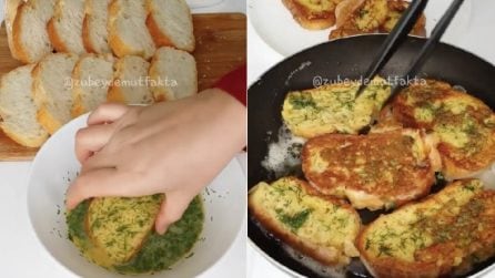 Mette il pane nell'uovo e lo frigge: un'idea alternativa e buonissima