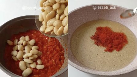 Mette i fagioli nella salsa, poi riduce una carota in polvere: quello che prepara è davvero originale