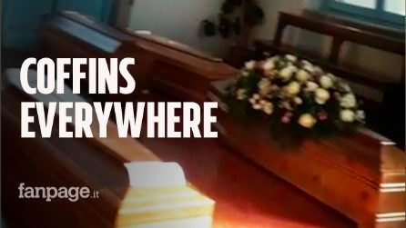 In this retirement home in Milan, rooms are filled up with coffins