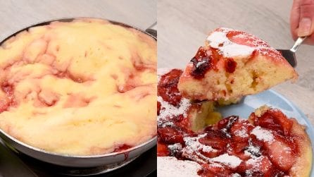 Torta rovesciata di fragole in padella: alta, semplice e golosissima
