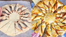 Girasole di pasta sfoglia con salsa e prosciutto: l'idea per un antipasto super sfizioso