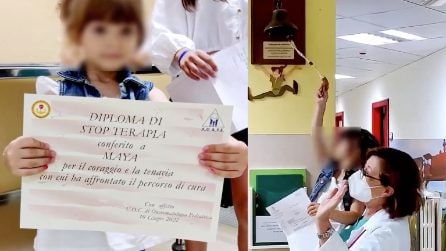 La piccola Maya sconfigge la leucemia e suona la campanella: torna a casa dopo due anni