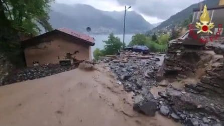 Fango e detriti inondano le strade di Blevio, chiusa la Lariana
