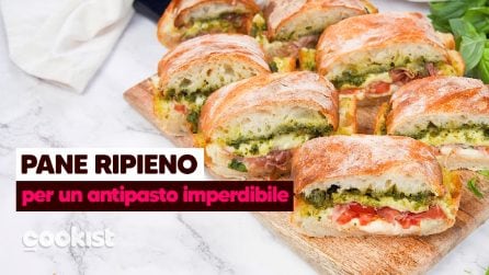 Pane ripieno con pesto, prosciutto e mozzarella: per un antipasto imperdibile!