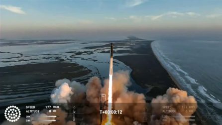 Il lancio di Starship e la separazione degli stadi prima dell'esplosione