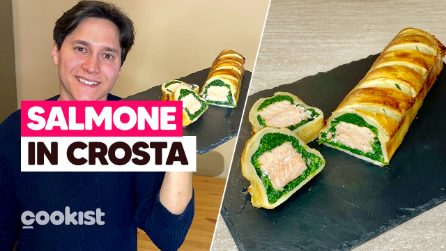 Salmone in crosta: la ricetta semplice e scenografica con pasta sfoglia e ripieno di spinaci