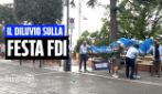 Bufera sulla festa di FdI per i mille giorni di Meloni. Militanti e politici si rifugiano in Chiesa