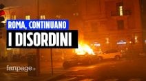 Roma, ancora disordini dopo la manifestazione per Gaza: un'auto e cassonetti in fiamme