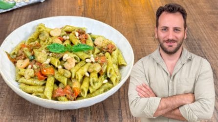 PASTA FREDDA GOLOSA con gamberetti e pesto di basilico!